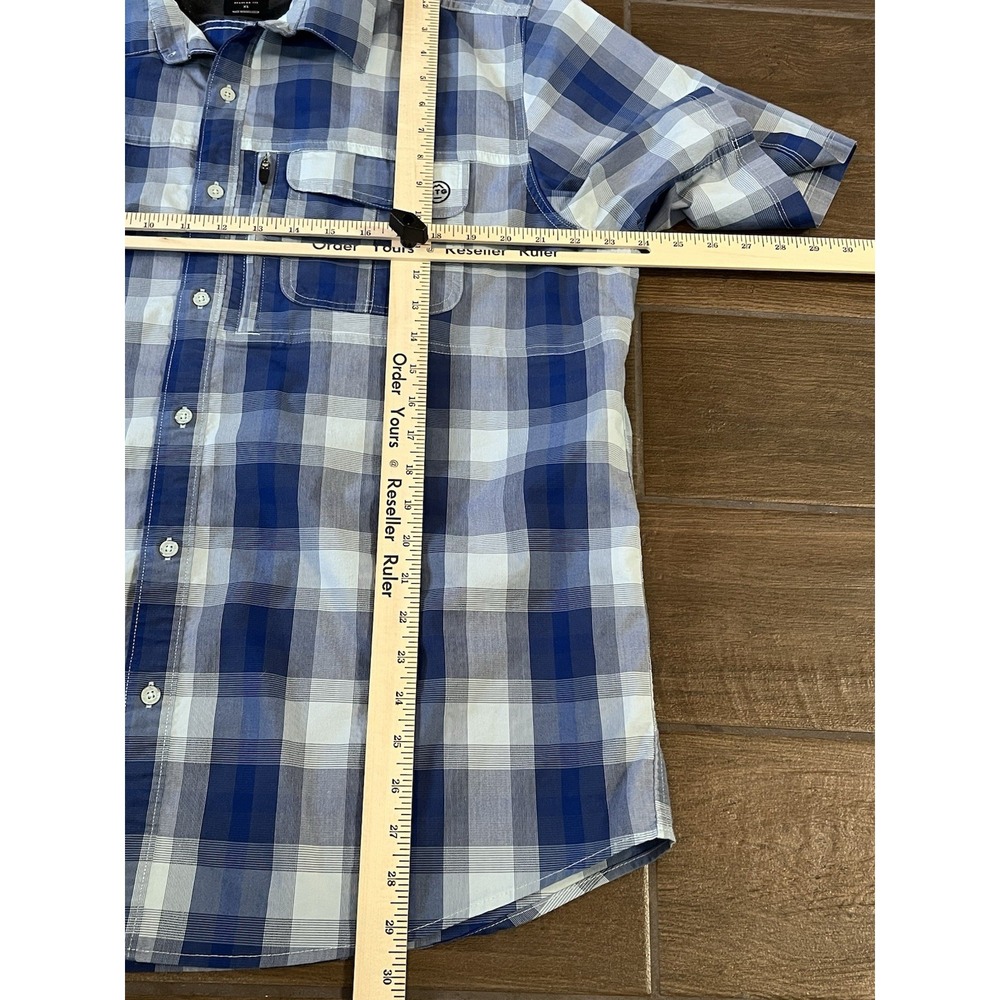 Wrangler Men's ATG Short Sleeve Button Up Shirt Blue Plaid Sz XL Outdoors Work - Picture 4 of 6